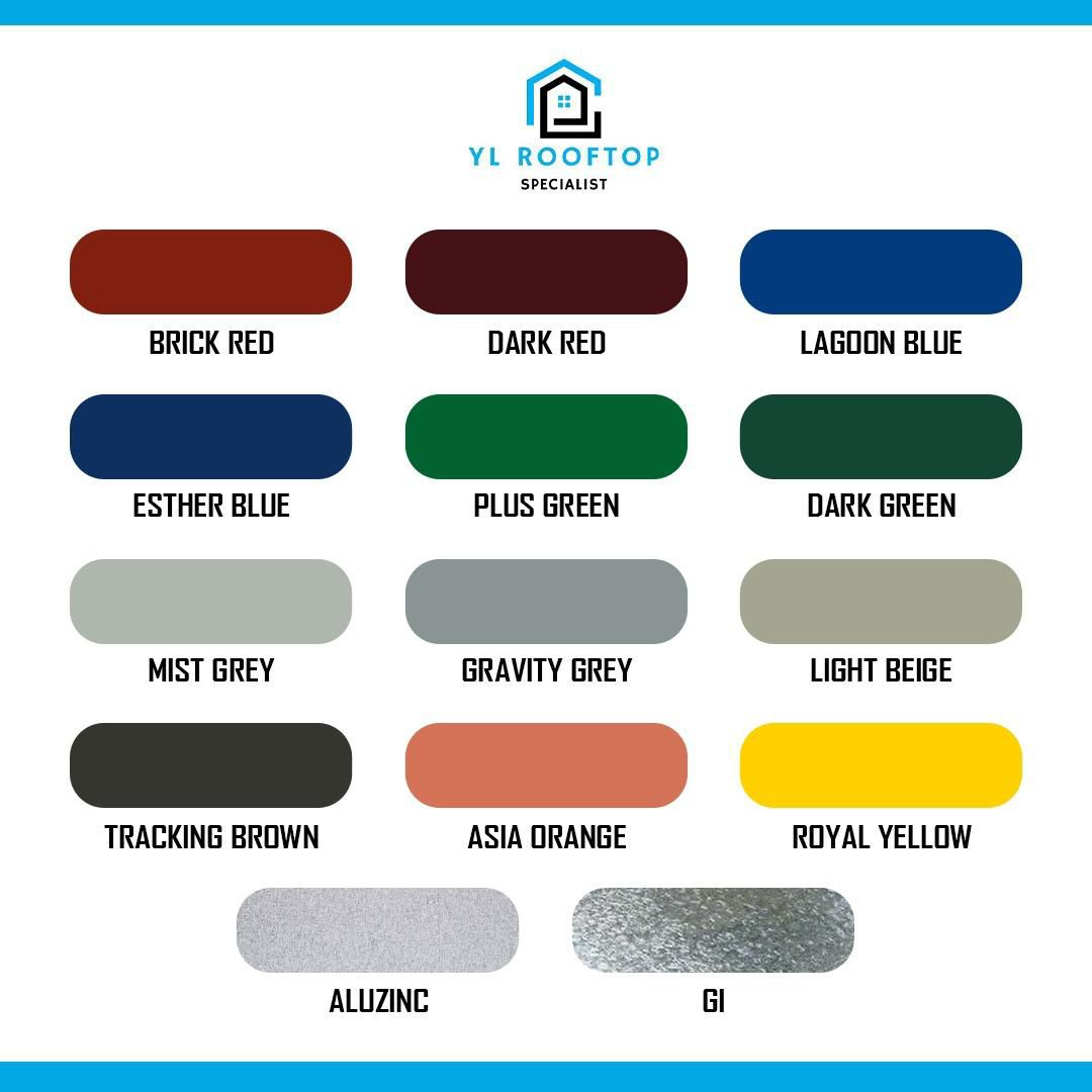 Available roof colour options from YL Rooftop Specialist