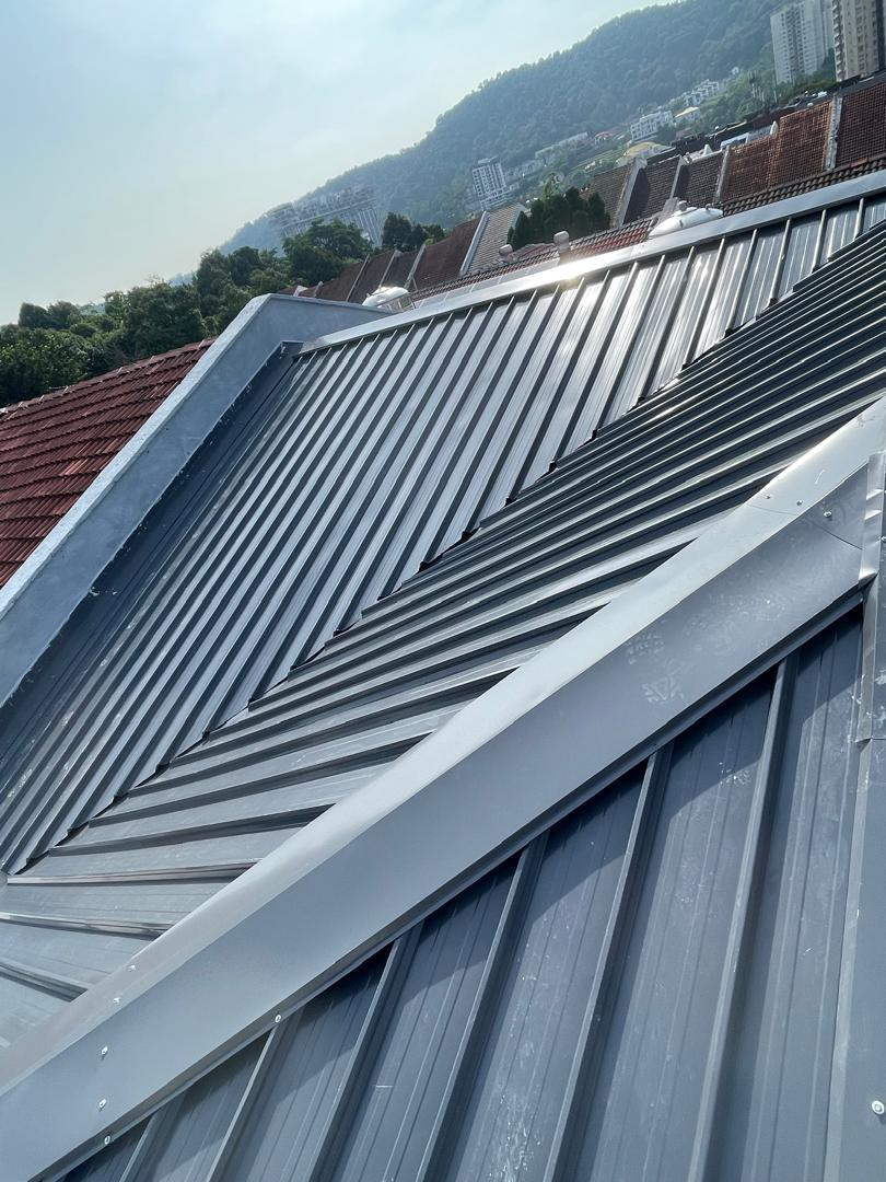 Grey metal roof ridge detail